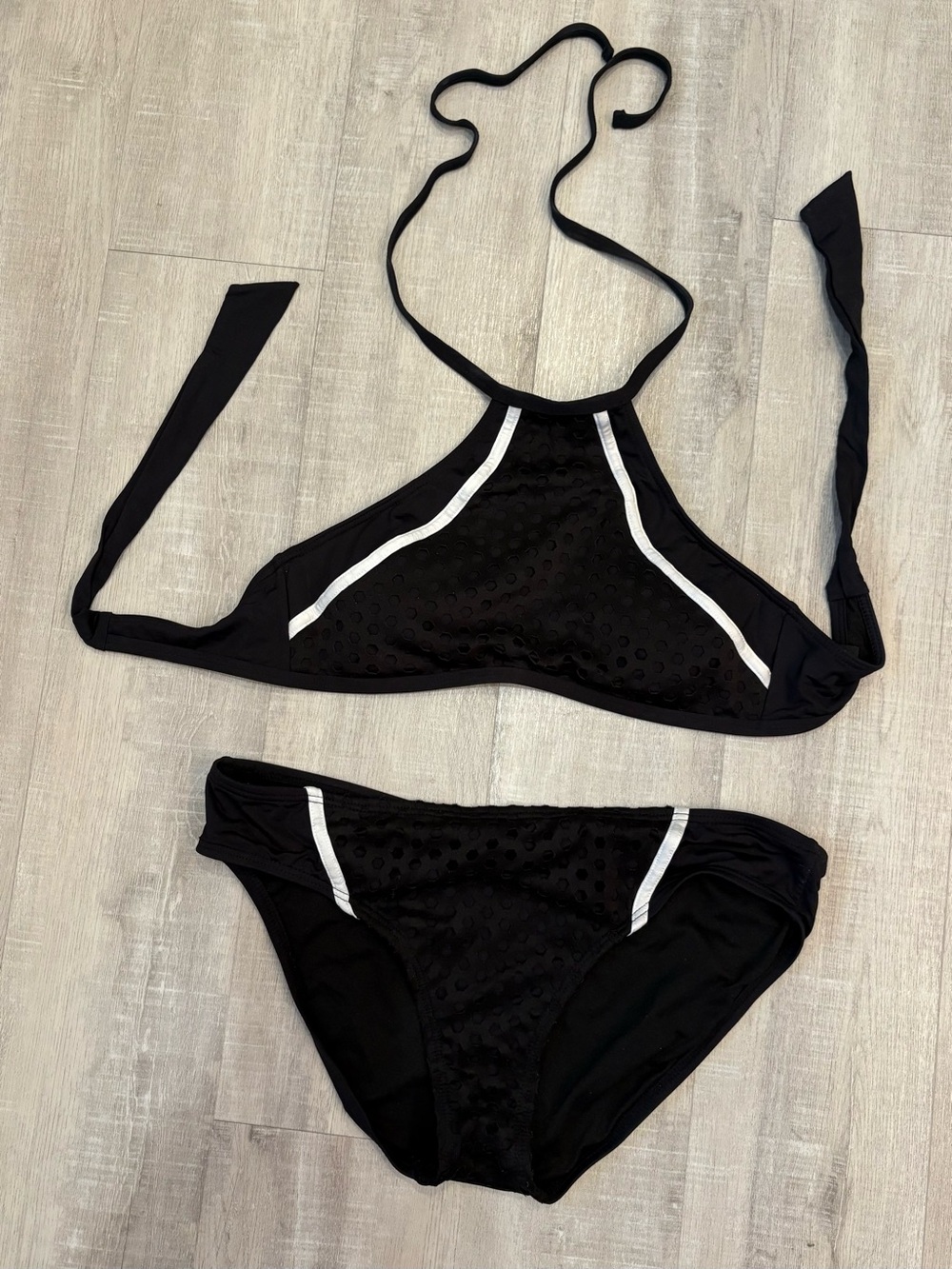 Kenneth Cole Black High-Neck Bikini with White Contrast Piping
